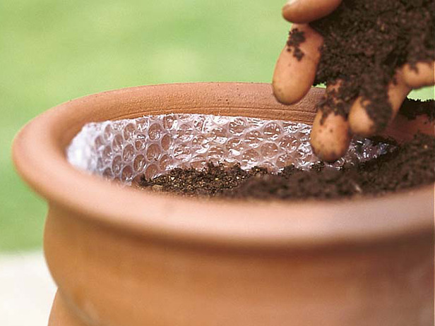 Line Clay Pots with Bubble Wrap to Protect Roots